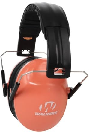 WALKER’S Youth Children’s Low Profile Lightweight Padded Headband Adjustable Folding Noise-Reducing Hearing Protection Earmuffs, Coral