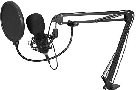 OMNITRONIC BMS-1C - Juego de micrófonos de difusión por Condensador USB, Soporte de Mesa, Filtro Pop y araña