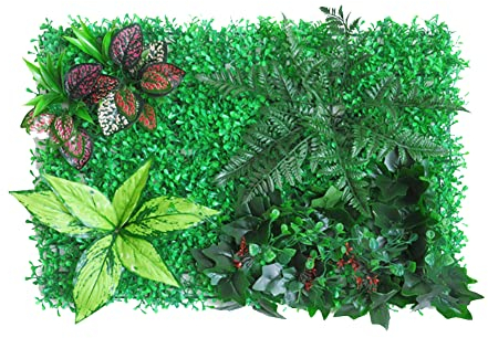 Uposao seto artificial planta verde simulación pared vegetal, paneles de vegetación, pared vegetal, decoración de jardín, valla para boda o decoración interior DIY césped, 40 x 60 cm