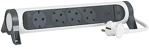 LEGRAND, Drehbare Steckdosenleiste, 4-fach Steckdose, Mehrfachsteckdose, MCB Überlastungsschutz, LED-Ein/Aus-Schalter, 1,5m Kabel, Ultraweiß/Dunkelgrau, 694525