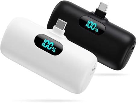 [2-Pack] Mini Portable Charger 5000mAh Power Bank,3A PD USB C Cell Phone Portable Power, LCD Display Battery Pack Compatible with iPhone 17/17 Air/16/16 pro/15/15 pro Max/Android/Samsung/Moto/LG etc