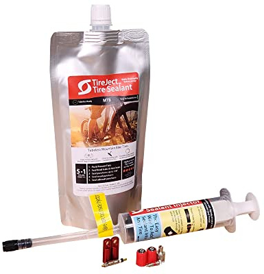 TireJect Mountain Bike (MTB) Tire Sealant Kit - Tubeless & Tubeless Ready Flat Tire Protection - Seal Large punctures 3/8 9mm, Slow leaks, Bead leaks (8oz MTB Tire Sealant Kit)