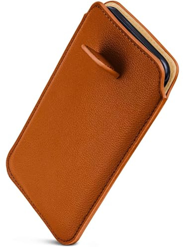 ONEFLOW Smalt fickfodral med återdragsfunktion, kompatibelt med Samsung Galaxy Ace, premiumfoder i mikrofiber + robust dragflik, sadelbrun