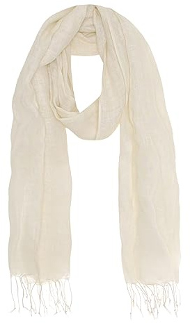 Bovari Sciarpa in lino per uomo e donna in 100% lino - leggera e traspirante - sciarpa estiva - sciarpa con frange, Beige chiaro/betulla, L