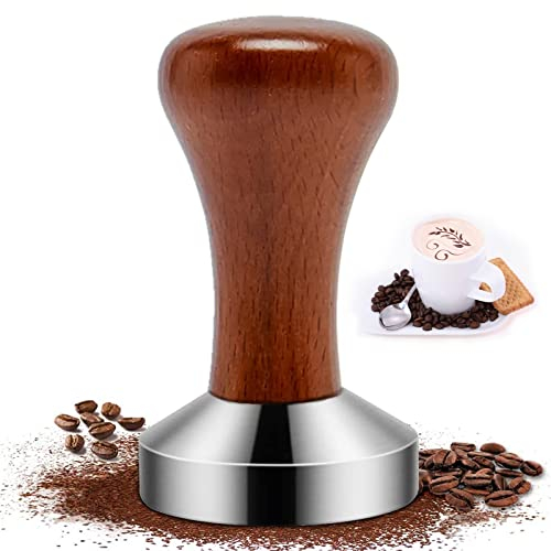 51mm Solid Aluminum Coffee Tamper, Wooden Handle Espresso Press Tamper for Coffee Grounds, Barista Machines Accessory