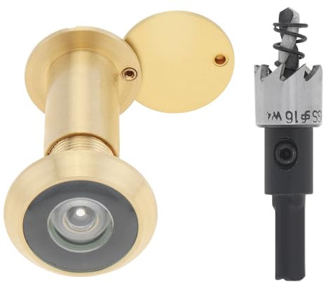 HOJLKLD Judas de Porte, Laiton Judas à 200 degrés avec foret de 16 mm, oeil de boeuf porte pour Épaisseur de portes de 35 à 55 mm (doré)