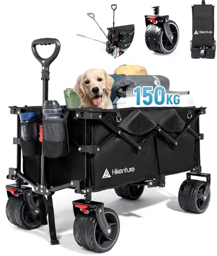 HIKENTURE Bollerwagen Faltbar 135L Faltbarer Bollerwagen - Klappbarer Handwagen für Strand Camping Einkaufen - Faltbollerwagen Handwagen