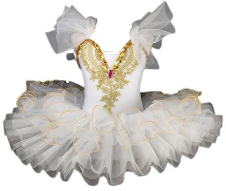 HWBZSZY Professionale Balletto Tutù Vestito Bambini Colorato Lago dei Cigni Ballerina Partito Danza Costume Lucido Paillettes Ginnastica Danza Body Sala da ballo Dancewear per le ragazze,Bianca,150cm