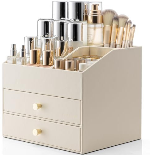 Vlando Rangement Maquillage avec 3 tiroirs, organisateur de coiffeuse, organisateur de maquillage, organisateur de maquillage pour salle de bain, dressing Skincare - Beige