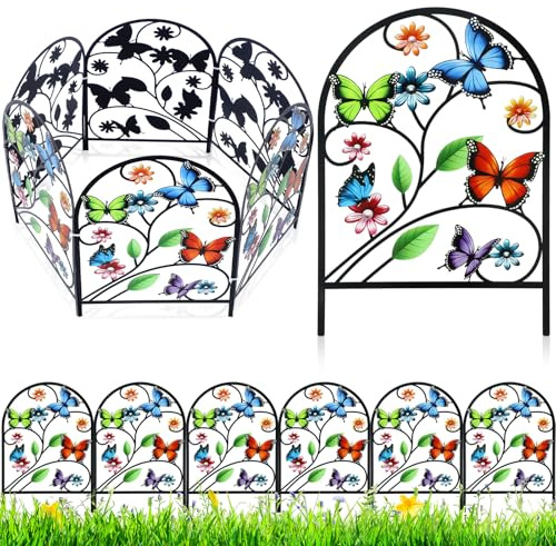 Yaocom 6 Pack Butterfly Decorative Garden Fence 16.5''H x 11.8''W Animal Barrier Border Butterfly Flower Design Metal Arch Garden Fence Border for Spring Outdoor Patio Yard Landscape Decoration