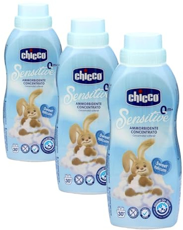 Chicco Sensitive Corazón de Talco Suavizante Concentrado, Intensa Frescura y Suavidad, 0+ Meses - 750 ml (Paquete de 3)