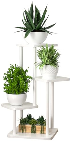 Pflanzenständer Indoor Hoch Metall Eckregal für mehrere Pflanzen, Pflanzenregal geeignet für Garten, Balkon, Wohnzimmer, Schlafzimmer (4 Etagen, Weiß & Weiß)