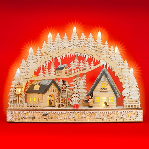 SIKORA LB99 elegant weißer beleuchteter LED Holz Schwibbogen für Weihnachten