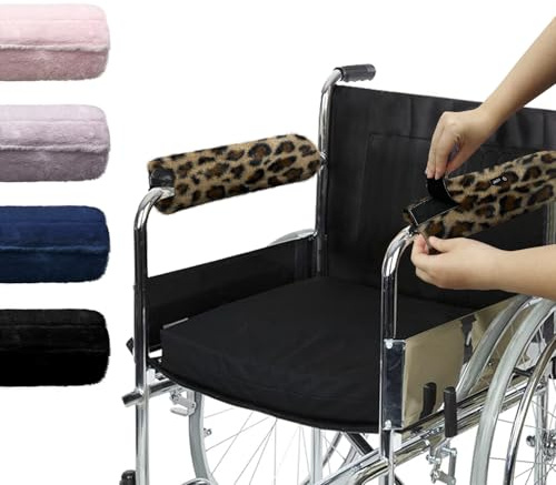 SPRING SEAON Wheelchair Armrest Covers office chair arm covers 2 Pack Soft Memory Foam Pads Wicking Washable For Office transport chair (Khaki Leopard Print)