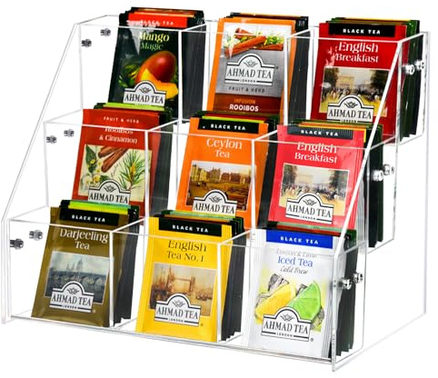 Wuudy Tea Bag Organizer Holder, Acrylic Tea Packets Storage Box Container Display Stand Rack for Counter Cabinet Countertop Kitchen Office, 3 Tier
