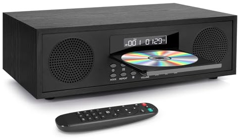 Kompaktanlage mit CD Player, Micro-HiFi-Anlage 2x20W Lautsprechersystem, Mini-Stereoanlage mit UKW-Radio, Bluetooth, Aux-Eingang, USB-Eingang, HiFi-Musikanlage mit Audio-Ausgang (CD169, Retro Schwarz)