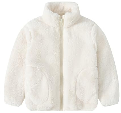 Zeiayuas Kids Plush Winter Coat Girls Teddy Fleece Trench Coats Toddler Warm Faux Fur Jacket Sherpa Thermal Thick Jackets Fluffy Fuzzy Outerwear Zip Up Hoodies with Pockets White