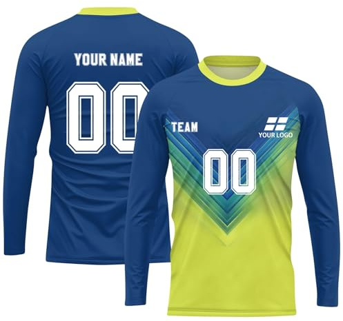 Personalised Football Shirt Jersey with Name Number and Logo, Customized Own Your Football Clothing,Soccer Long Sleeve T-Shirt, Gifts for Boys and Girls