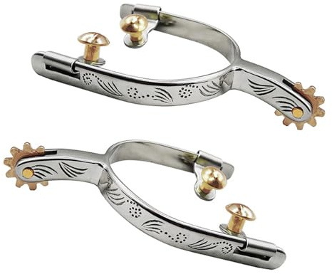 BELOWSYALER Prick de caballo de bronce con adornos de plata alemana, accesorios de equitación para deportes ecuestres, espolones de equitación occidentales