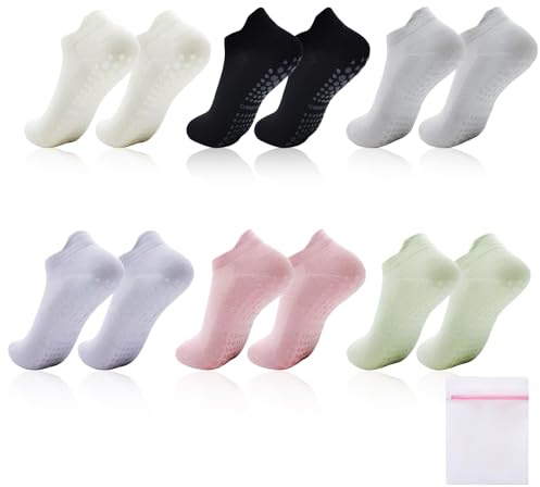VEGCOO 6 Pares Calcetines Yoga Pilates Para Mujer, Cómodos Calcetines Tobillero Antideslizantes, Calcetín para Yoga, Fitness, Ballet, Pilates, EU 36-39