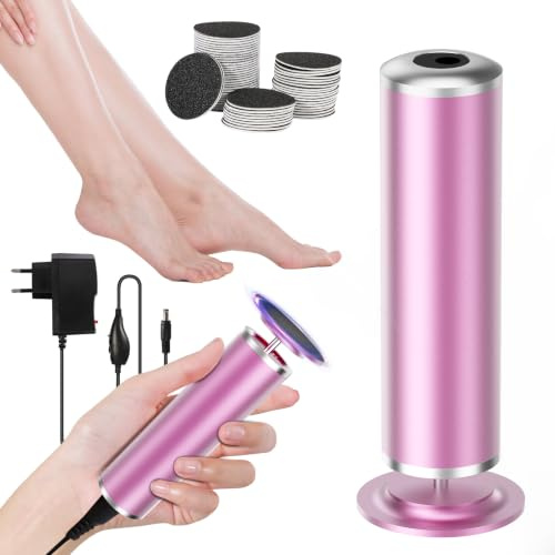 Râpe Pieds Électrique,Ponceuse Pied avec 60Tampons de Remplacement (Rose)