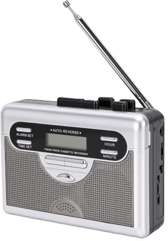XUMIUZIY Bärbar Kassettbandspelare och Inspelare med AM FM-radio | LCD-skärm, Automatisk Bakåtspolning och Upprepad Uppspelning, 3,5 Mm Hörlursuttag Stor Högtalare för Hem eller Trädgård