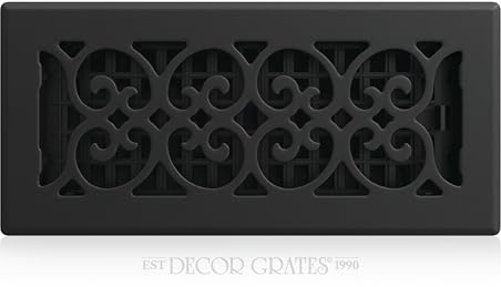Decor Grates Metal Scroll Decorative Air Vent Cover 4x10 Floor Register – Adjustable Control Lever – AC Floor Vent Covers for Home Floor Vents – Fits 4 x 10 Inch Opening – Textured Black (ST410)