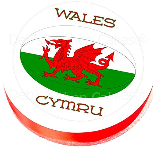Welsh Rugby Cake Topper - Edible Icing 7.5 / 19cm Round by Deb's Kitchen Cakes