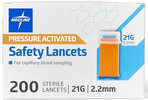 Medline Safety Lancets, Pressure Activation, 21G x 2.2 mm, 200 Count