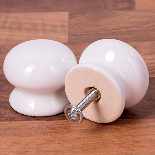 2X White Ceramic 35mm Knobs - Drawer/Cabinet/Cupboard Door Handle