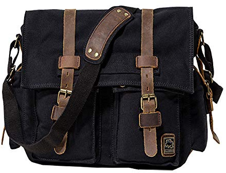 Jonon Vintage militär män kanvas messengerväska för 13,3-17 tum bärbar dator (storlek 17,3 tum, svart), Svart1, Size 17.3