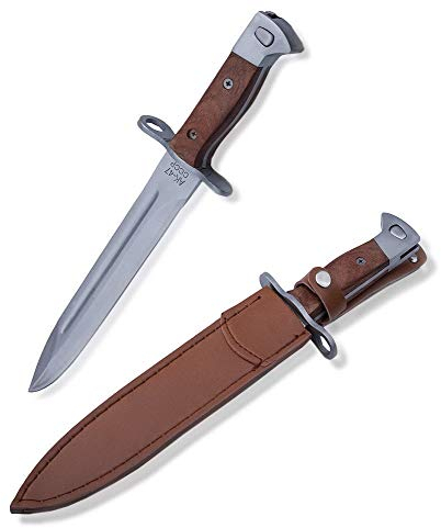 KOSxBO® Messer mit Holzgriff aus Edelstahl 31 cm lang mit Holster - Gürtelmesser - Hirschfänger - Kampfmesser aus Russland AK Bajonett 47 -