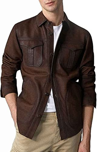 Superior Leather – Veste chemise en cuir véritable pour homme en cuir de vache nubuck véritable, peau, XXL