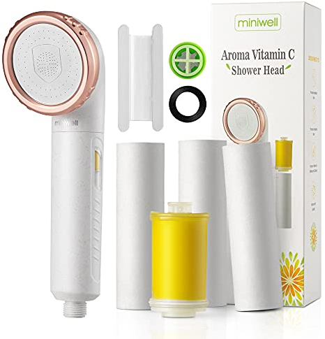 Miniwell Vitamin C Filter Shower Head with Replacement Filters L751- Filtered Shower Head - Shower Water Filter with SPA Effect- Hard Water Softener for Dry Skin & Hair Loss - Universal System