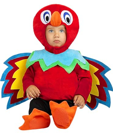 Funidelia | Déguisement Perroquet pour bébé Animaux, Oiseau - Déguisement pour Enfant et Accessoires pour Halloween, Carnaval et fêtes - Taille 6-12 Mois - Rouge