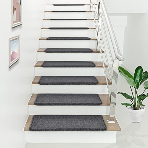 [en.casa] Set da 15 Tappeti Coprigradini per Scale Interne 65 x 24 cm Antiscivolo con Retro Adesivo - Rettangolare - Grigio Scuro