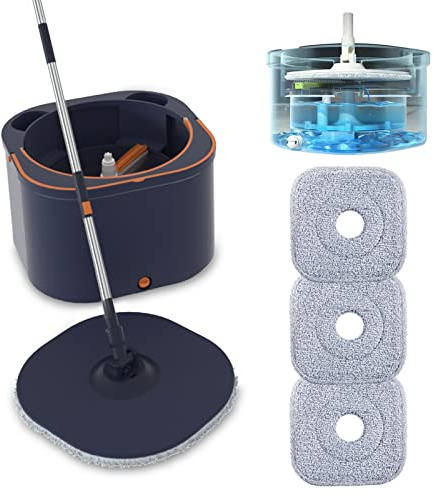Set di mocio e secchio per pavimenti piatti con strizzatore, mocio rotante e secchio, separano acqua pulita e sporca con auto-separazione per legno duro, laminato, piastrelle, pulizia dei pavimenti,