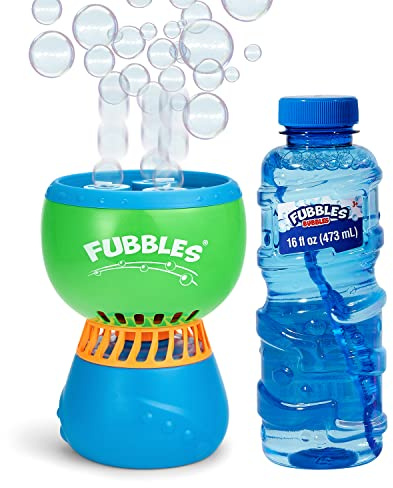 FUBBLES NO Spill Funfiniti Bubble Machine | Blows One Hour of Non Stop Bubbles | Amazon Exclusive Toy Set Includes 36oz of Non Toxic Refill Solution (Bubble Solution Bottle Colors Will Vary)