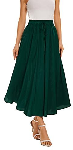 Abaadlw Gonne da donna con tasca Midi Slip Satin Gonna casual per feste in spiaggia, Verde, L