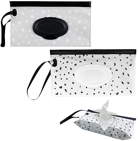 Boite Lingettes Humides,2 Pièces Pochette de Lingettes Humides,Distributeur Lingettes Humides,Pochette Lingettes Bébé,Sac à Lingettes Mouillées,Réutilisable Boite Lingette Bebe,Sac Lingettes Humides
