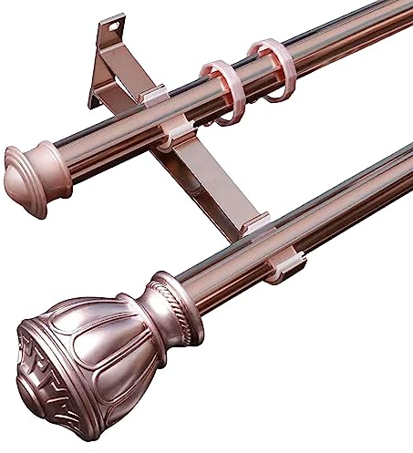 Klassisch Doppel Gardinenstangen Mit Halterungen, Schwerlast Aluminiumlegierung Gardinenstange Verdicken Stumm Vorhangstange Satz Für Schlafzimmer Wohnzimmer Fenster Tür-Roségold-1.6m