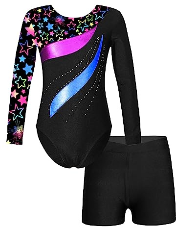 ranrann Glänsande trikåset, barn, flicka, gymnastik, med shorts, dansset, metallisk kostym, show, 3–14 år, 7-8 �r