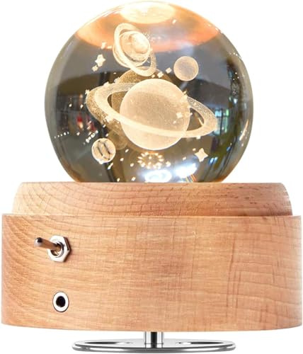BIAOQINBO - Carillon a forma di sfera di cristallo, carillon rotante in legno a 360° con luce, funzione di proiezione illuminata, regalo per Natale, Giorno del Ringraziamento, compleanno, San