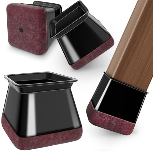 24pcs Carré Protection Pied de Chaise Noir, Ebouts de Pieds de Chaise, protecteurs de Sol en Silicone, Patins en Feutre pour chaises, Reduire Le Bruit éviter Les Rayures XL (43.1-50mm)