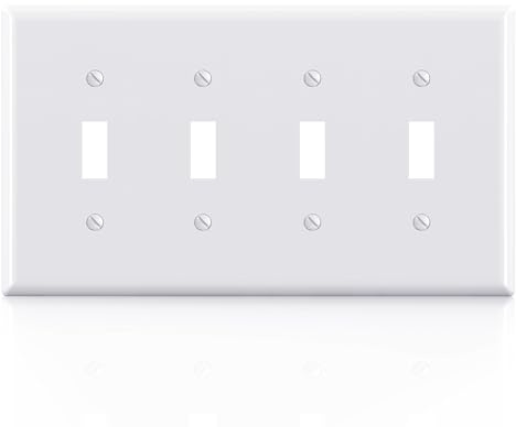 ELEGRP 4-Gang Toggle Switch Wall Plates, Mid-Size 4.88 H x 8.57 L Unbreakable Thermoplastic Faceplate Cover for Toggle Dimmer Light Switches, UL Listed (1 Pack, Glossy White)