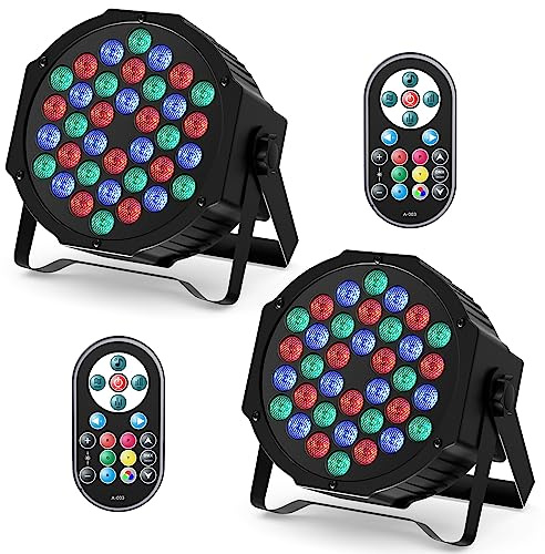2 st 36 LED par spotlight scenbelysning, 72 W discoljus med fjärrkontroll, RGB DMX512 7 lägen, belysning, festljus, ljuseffekter för fest, bar, scen, festival, show, jul, 2 st