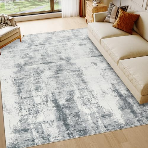 Famibay Teppich Wohnzimmer 200x290cm Grau Washcbar Teppich Schlafzimmer Kurzflor Modern Abstrakt Wohnzimmerteppich Groß für Wohnzimmer Schlafzimmer Esszimmer