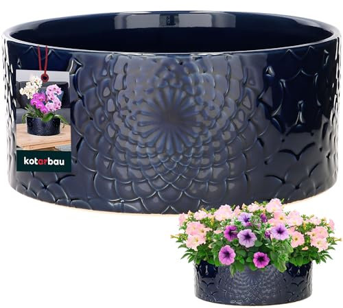 KOTARBAU® Keramik Pflanzschale Kobaltblau Höhe 13 cm ⌀ 28 cm Blumenschale für draußen Übertopf groß Blumentopf flach rund Blumenschale Pflanztopf Blumentopf Schale Blumengefäß