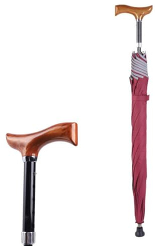 HEFJIAYCIQ Bastone Da Passeggio Antiscivolo Ombrello, Bastone Ombrello Leggero E Antivento Ad Altezza Regolabile, Bastone Ombrello Multifunzione Sicuro Per La Città,Rosso,83~91cm/32~36inch