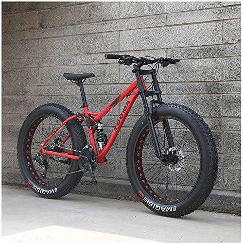 UIGJIOG 26 Inch Mountain Bikes, Adult Boys Girls Fat Tire Mountain Trail Bike, Dual Disc Brake Bicycle, High-carbon Steel Frame, Anti-Slip,21 Speed,Red